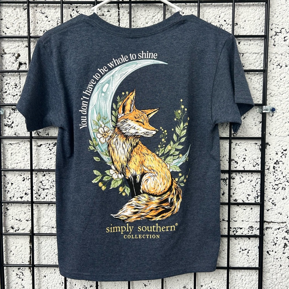 NWT Simply Southern "Whole To Shine" Fox T-Shirt - Youth Small YS - Blue